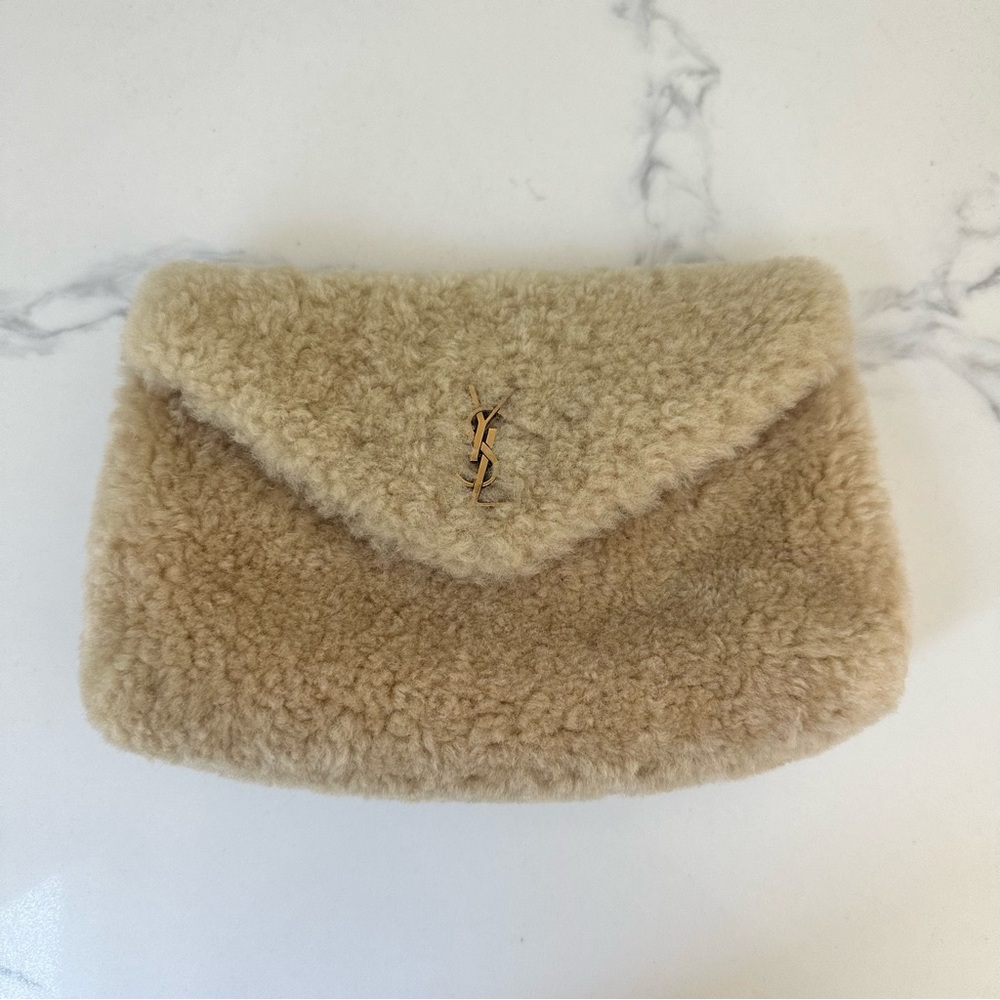New Saint Laurent small Lou puffer genuine shearling clutch